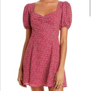 French Connection Red and White Elao Floral Print Puff Sleeve Dress Size US 4
